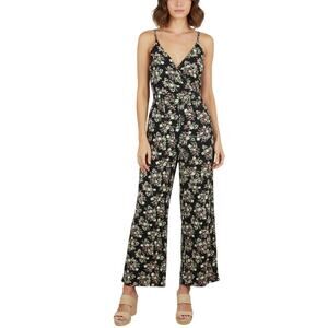 Kaileigh Floral Jumpsuit Black Wide Leg V-Neck Women Medium NWOT